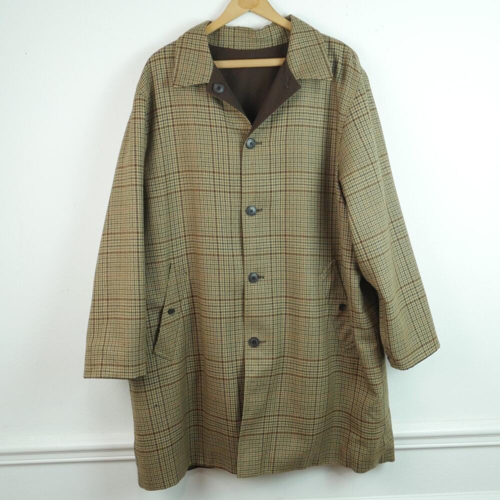 VINTAGE Lauren Ralph Lauren Coat Wool Trench Brown Reversible Houndstooth 2X